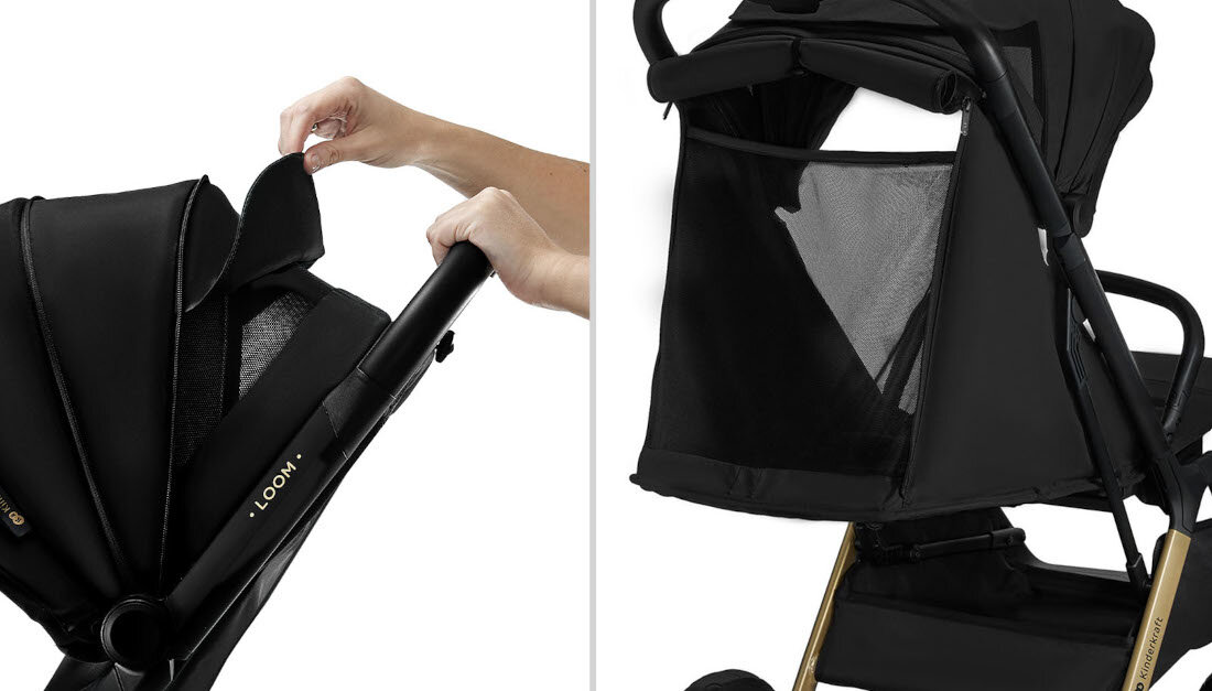 Wózek spacerowy KINDERKRAFT Loom Czarny Komfort termiczny dziecka Powiększana budka z poliestru z daszkiem przeciwsłonecznym Panele wentylacyjne