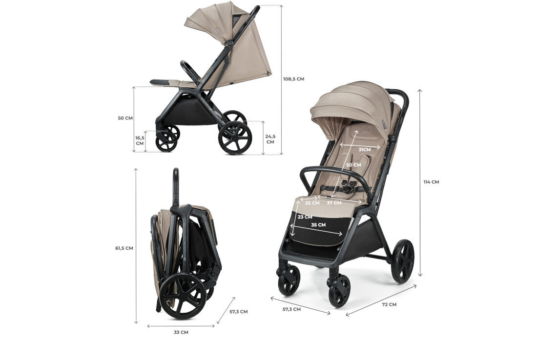 Wózek spacerowy KINDERKRAFT Loom Beżowy Wymiary sprzyjające wygodzie Długość siedziska w pozycji leżącej spokój odpoczynek