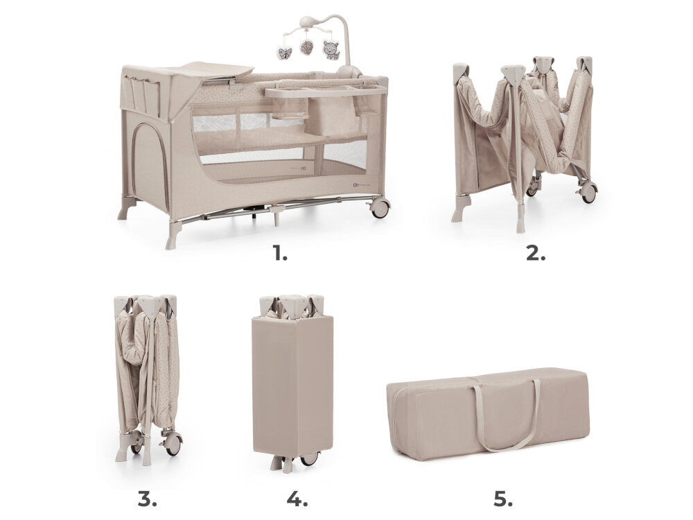 Łóżeczko turystyczne KINDERKRAFT Joy 2 z akcesoriami Beżowy skladana konstrukcja szybki system skladania w 5 sekund wymiary po zlozeniu 26,5 x 26,5 x 75 cm