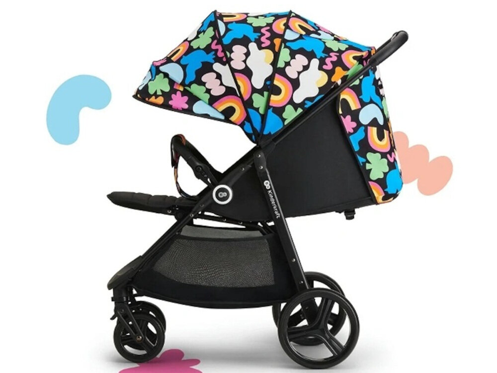 Wózek spacerowy KINDERKRAFT Grande Plus Happy Shapes Czarny Koła bez potrzeby pompowania Duże, piankowe koła EVA Przednie koła z funkcją blokady