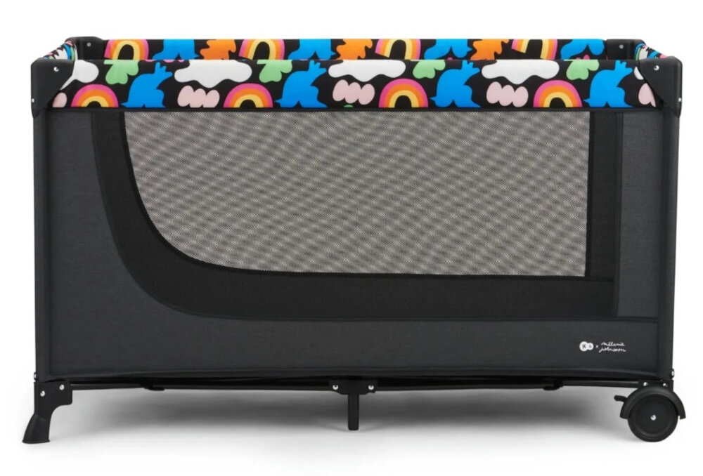 Łóżeczko turystyczne KINDERKRAFT Joy 2 Happy Shapes zintegrowany miekki materac wymiary 60 x 120 cm wygodny sen zabawa