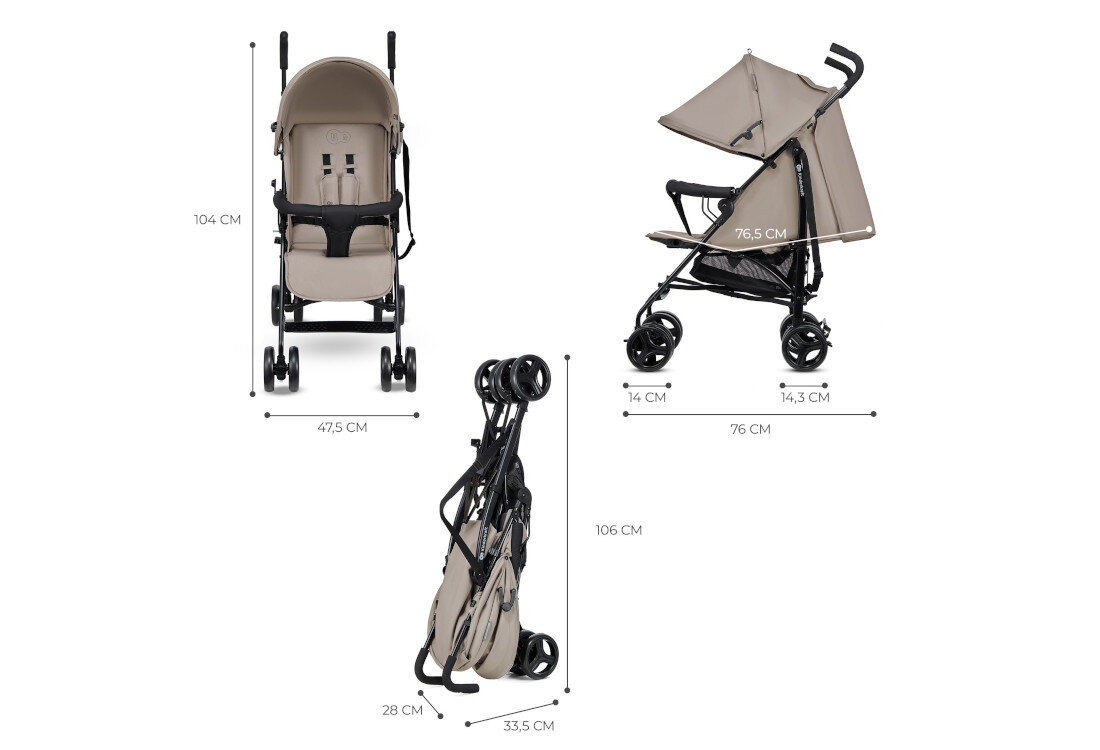 Wózek spacerowy KINDERKRAFT Tik Beżowy Solidna konstrukcja Stalowa rama wymiary praktyczne rozwiązanie