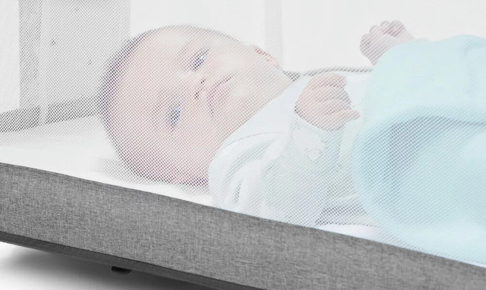 Łóżeczko dostawne KINDERKRAFT Neste Grow Beżowy Przejrzystość i kontrola Siateczkowe boki obserwacja dziecka czuje się komfortowo i bezpiecznie