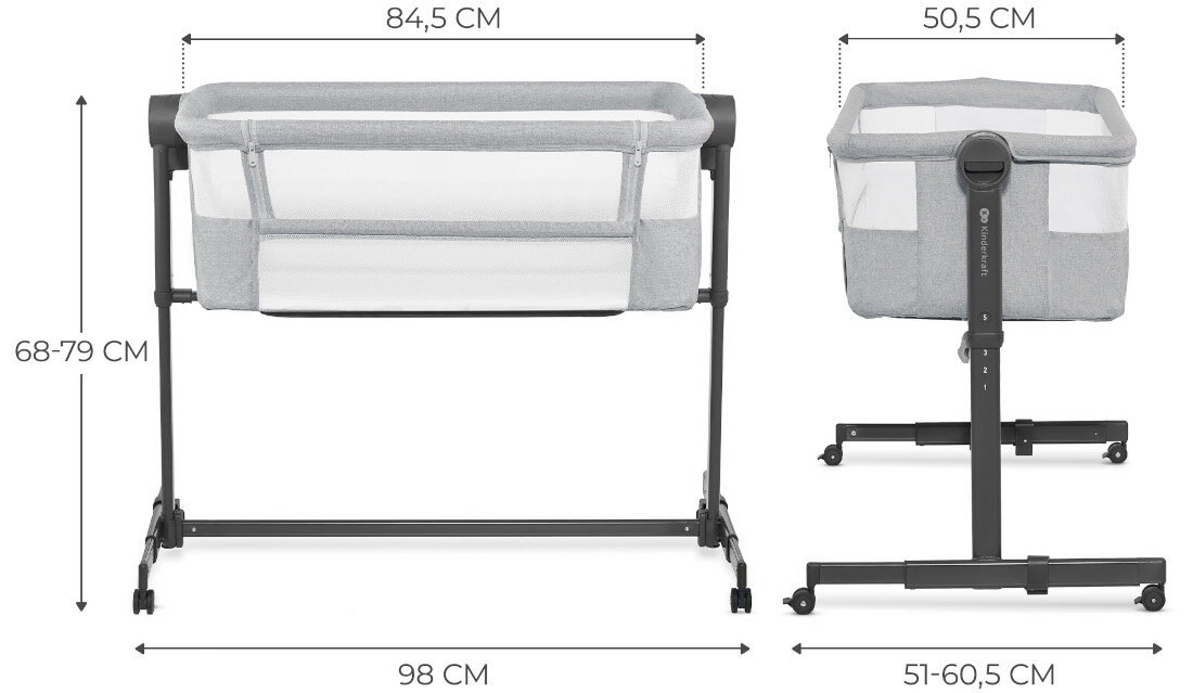 Łóżeczko dostawne KINDERKRAFT Neste Up 2 Jasnoszary Materiały i trwałość Wytrzymały stalowy stelaż poliestrowe poszycie przyjemny w dotyku i prosty w czyszczeniu od pierwszych dni życia 