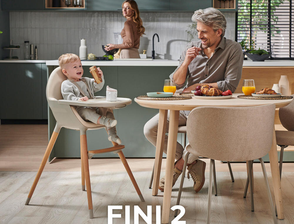 Krzesełko do karmienia KINDERKRAFT Fini 2 Beżowy wygląd wizualizacja prezentacja design Wygoda i styl na lata