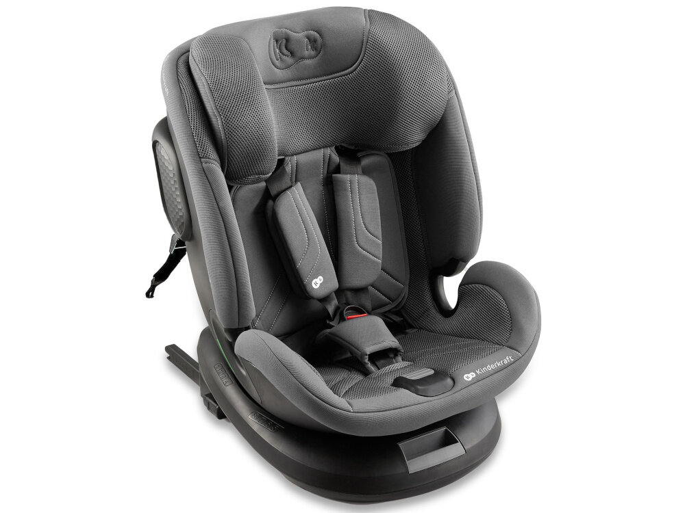 Fotelik samochodowy KINDERKRAFT Xpedition 3 I-Size 40-150 cm (0-22 kg) Szary fotelik na białym tle widoczny od przodu pod skosem pianka EPP wytrzymała i elastyczna skorupa pochłania energię zderzeń i otacza dziecko ochronną barierą materiał trwały odporny na uszkodzenia mechaniczne hipoalergiczny komfort i bezpieczeństwo waga fotelika 10,3 kg