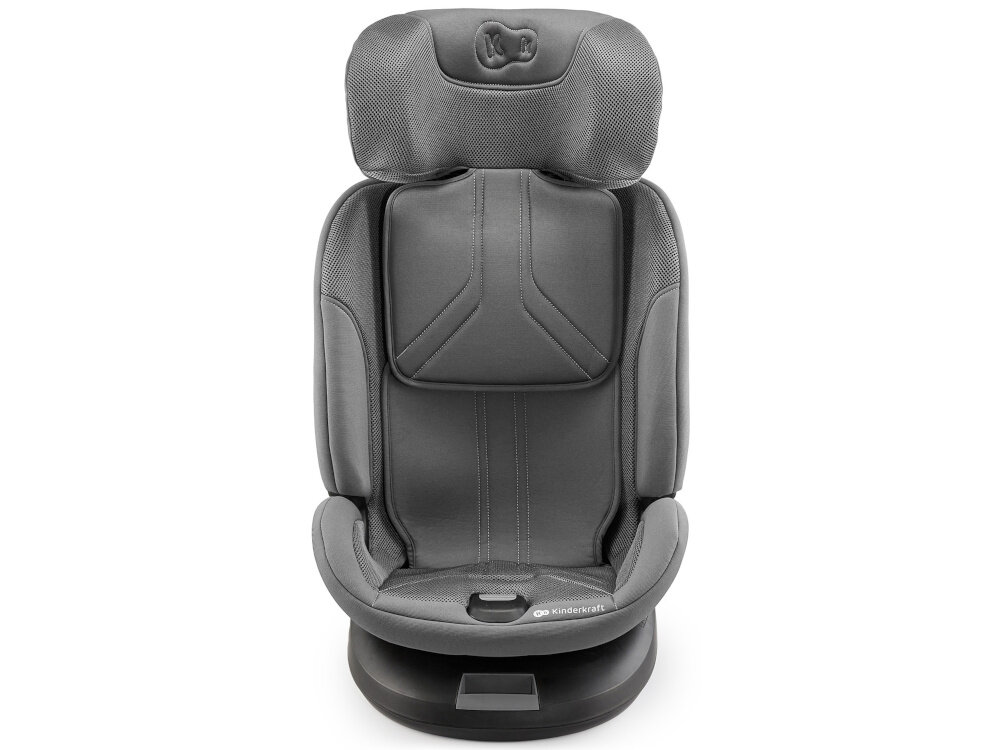 Fotelik samochodowy KINDERKRAFT Xpedition 3 I-Size 40-150 cm (0-22 kg) Szary fotelik na białym tle widoczny od przodu system EASY GROW 11-stopniowa regulacja zagłówka w zakresie od 57 do 78 cm można dopasować wysokość do wzrostu malucha rozbudowany zakres regulacji wspiera ochronę głowy i szyi