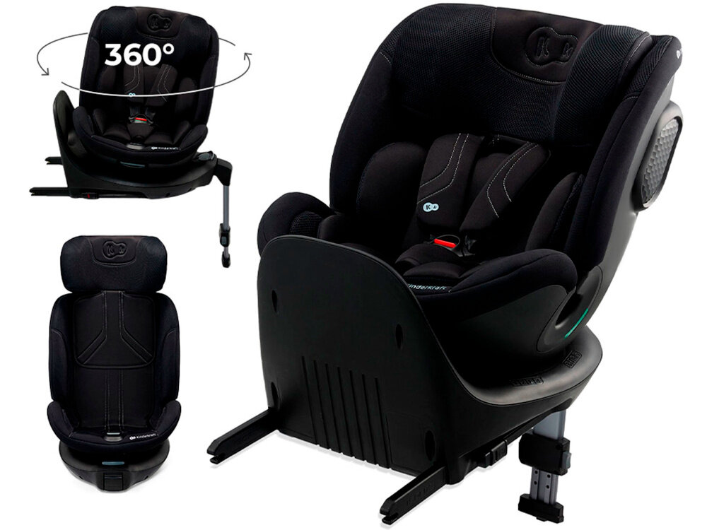 Fotelik samochodowy KINDERKRAFT Xrider 2 I-size 40-150 cm (0-21 kg) Czarny trzy ujęcia fotelika widok od przodu bezpieczeństwo jazda samochodem fotelik na lata