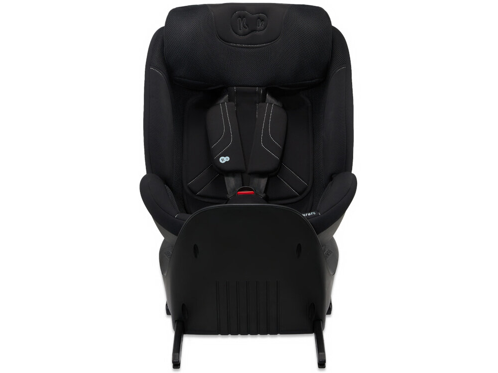 Fotelik samochodowy KINDERKRAFT Xrider 2 I-size 40-150 cm (0-21 kg) Czarny fotelik na białym tle widoczny od przodu wysoki standard bezpieczeństwa system SPS+ (SIDE PROTECT SYSTEM) wzmocnione osłony boczne ochrona ramion i kręgosłupa fotelik pochłonie większą energię podczas potencjalnego uderzenia bezpieczeństwo