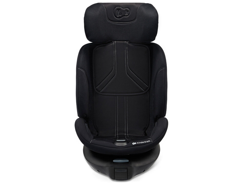 Fotelik samochodowy KINDERKRAFT Xrider 2 I-size 40-150 cm (0-21 kg) Czarny fotelik na białym tle widoczny od przodu system EASY GROW 11-stopniowa regulacja zagłówka w zakresie od 56 do 80 cm można dopasować wysokość do wzrostu malucha rozbudowany zakres regulacji wspiera ochronę głowy i szyi