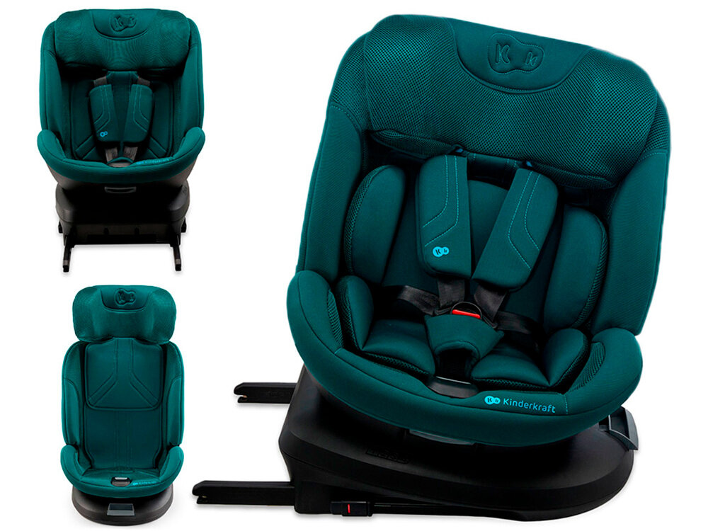 Fotelik samochodowy KINDERKRAFT Xpedition 3 I-Size 40-150 cm (0-22 kg) Zielony trzy ujęcia fotelika widok od przodu bezpieczeństwo jazda samochodem fotelik na lata