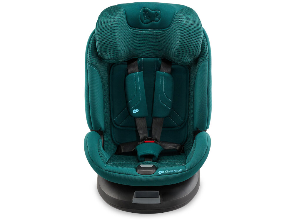 Fotelik samochodowy KINDERKRAFT Xpedition 3 I-Size 40-150 cm (0-22 kg) Zielony fotelik na białym tle widoczny od przodu wysoki standard bezpieczeństwa system SPS+ (SIDE PROTECT SYSTEM) wzmocnione osłony boczne ochrona ramion i kręgosłupa fotelik pochłonie większą energię podczas potencjalnego uderzenia bezpieczeństwo