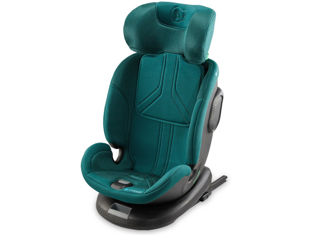 Fotelik samochodowy KINDERKRAFT Xpedition 3 I-Size 40-150 cm (0-22 kg) Zielony fotelik na białym tle widoczny od przodu pod skosem system bezpieczeństwa H-GUARD SYSTEM wielowarstwowy zagłówek z dodatkową pianką memory absorbuje energię uderzenia maluch będzie bezpieczny dla dzieci o wzroście od 40 do 150 cm