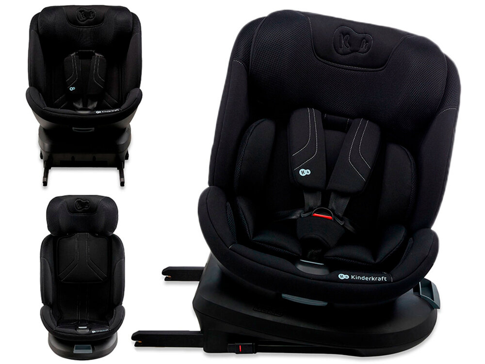 Fotelik samochodowy KINDERKRAFT Xpedition 3 I-Size 40-150 cm (0-22 kg) Czarny trzy ujęcia fotelika widok od przodu bezpieczeństwo jazda samochodem fotelik na lata