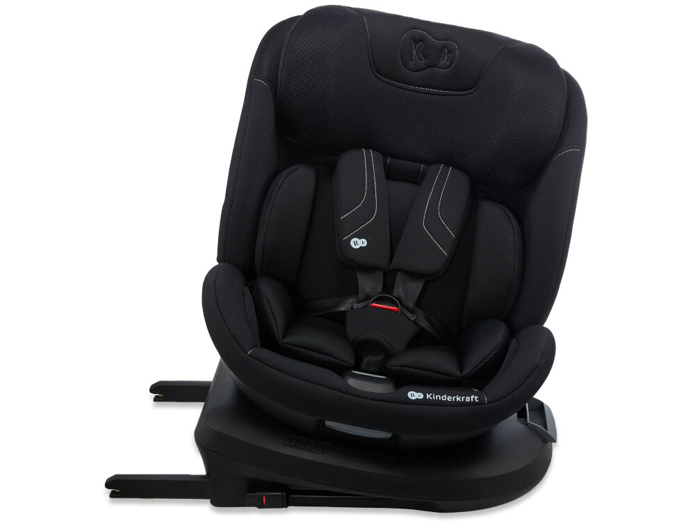 Fotelik samochodowy KINDERKRAFT Xpedition 3 I-Size 40-150 cm (0-22 kg) Czarny fotelik na białym tle widoczny od przodu pochylony na bazie 5-punktowe pasy bezpieczeństwa zabezpieczają dziecko podczas jazdy ochrona przed upadkiem pasy z miękkimi ochraniaczami bezpieczne dziecko zintegrowana baza scalona z fotelikiem łatwy i szybki montaż w samochodzie bezpieczeństwo dziecka