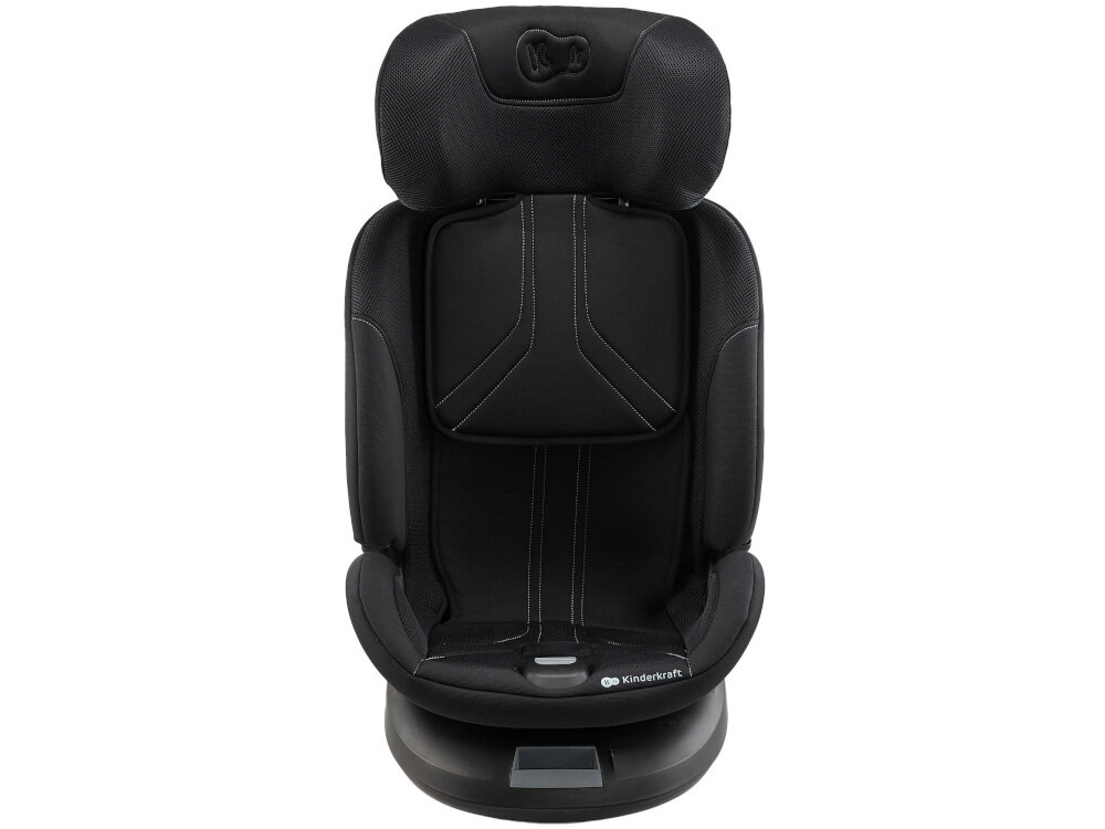 Fotelik samochodowy KINDERKRAFT Xpedition 3 I-Size 40-150 cm (0-22 kg) Czarny fotelik na białym tle widoczny od przodu system EASY GROW 11-stopniowa regulacja zagłówka w zakresie od 57 do 78 cm można dopasować wysokość do wzrostu malucha rozbudowany zakres regulacji wspiera ochronę głowy i szyi