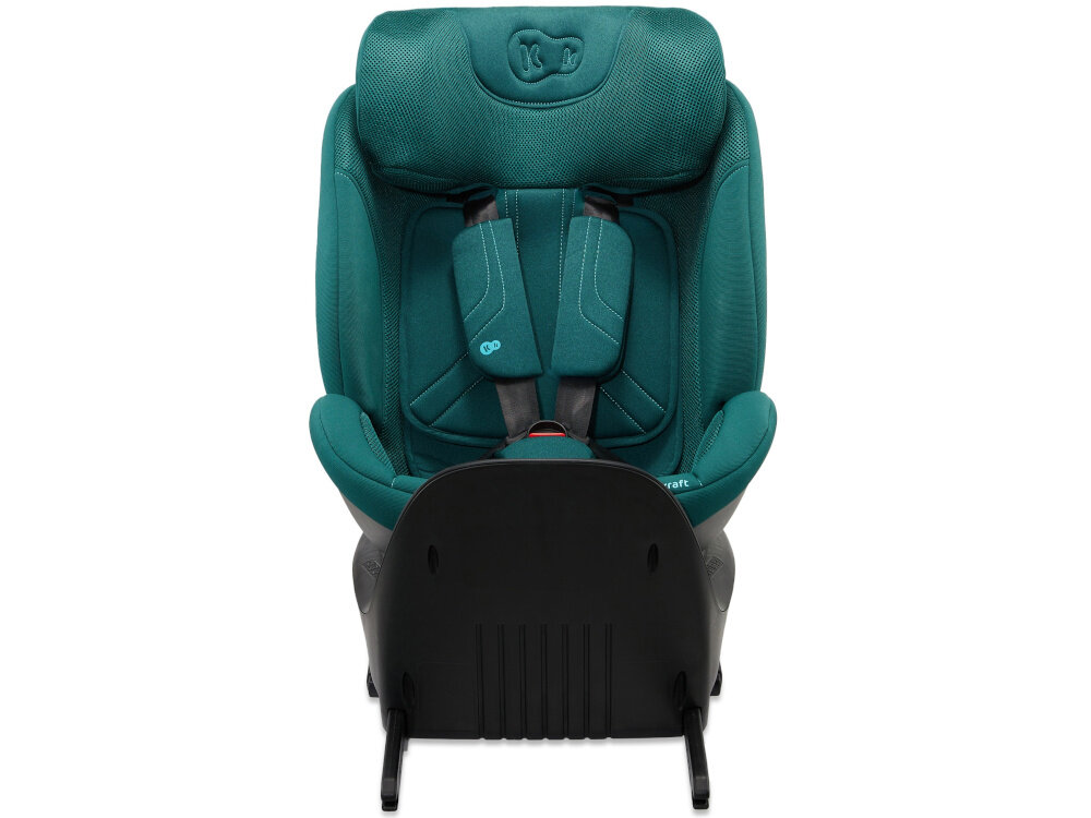 Fotelik samochodowy KINDERKRAFT Xrider 2 I-size 40-150 cm (0-21 kg) Zielony fotelik na białym tle widoczny od przodu wysoki standard bezpieczeństwa system SPS+ (SIDE PROTECT SYSTEM) wzmocnione osłony boczne ochrona ramion i kręgosłupa fotelik pochłonie większą energię podczas potencjalnego uderzenia bezpieczeństwo