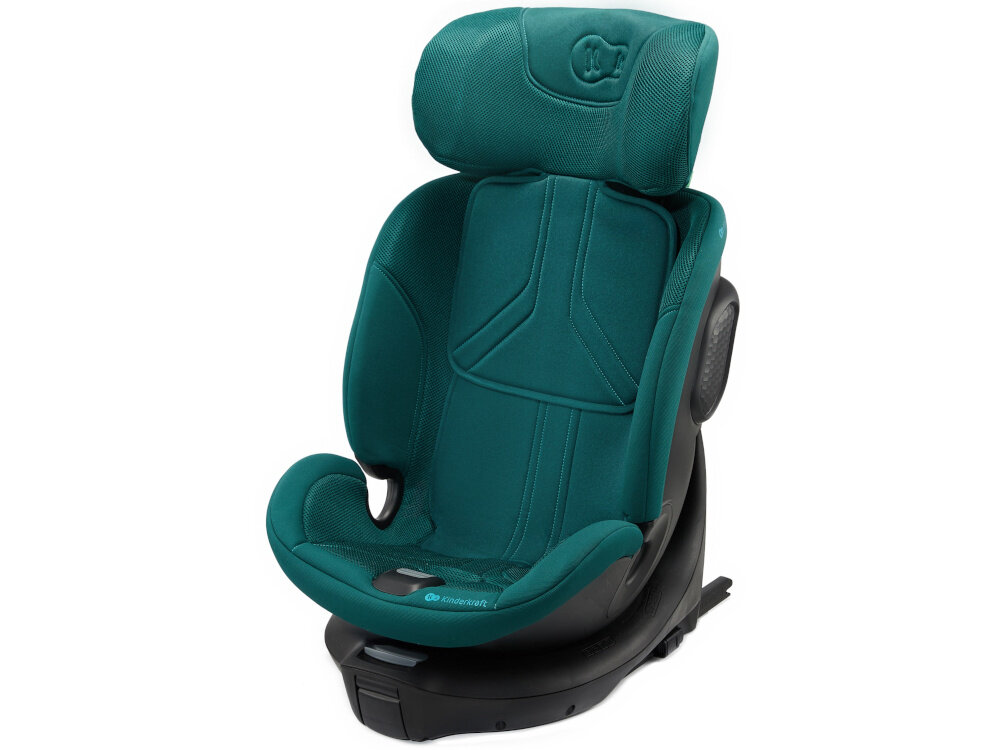 Fotelik samochodowy KINDERKRAFT Xrider 2 I-size 40-150 cm (0-21 kg) Zielony fotelik na białym tle widoczny od przodu pod skosem system bezpieczeństwa H-GUARD SYSTEM wielowarstwowy zagłówek z dodatkową pianką memory absorbuje energię uderzenia maluch będzie bezpieczny dla dzieci o wzroście od 40 do 150 cm