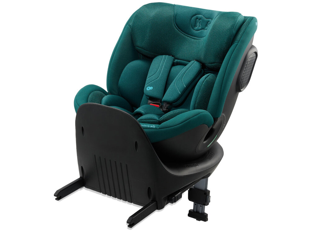Fotelik samochodowy KINDERKRAFT Xrider 2 I-size 40-150 cm (0-21 kg) Zielony fotelik na białym tle widoczny od przodu pod skosem pianka EPP wytrzymała i elastyczna skorupa pochłania energię zderzeń i otacza dziecko ochronną barierą materiał trwały odporny na uszkodzenia mechaniczne hipoalergiczny komfort i bezpieczeństwo waga fotelika 12 kg
