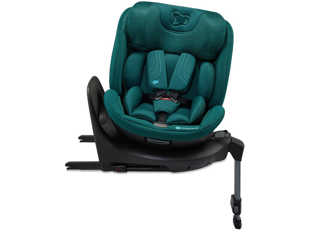 Fotelik samochodowy KINDERKRAFT Xrider 2 I-size 40-150 cm (0-21 kg) Zielony fotelik na białym tle widoczny od przodu pochylony na bazie 5-punktowe pasy bezpieczeństwa zabezpieczają dziecko podczas jazdy ochrona przed upadkiem pasy z miękkimi ochraniaczami bezpieczne dziecko zintegrowana baza scalona z fotelikiem łatwy i szybki montaż w samochodzie bezpieczeństwo dziecka