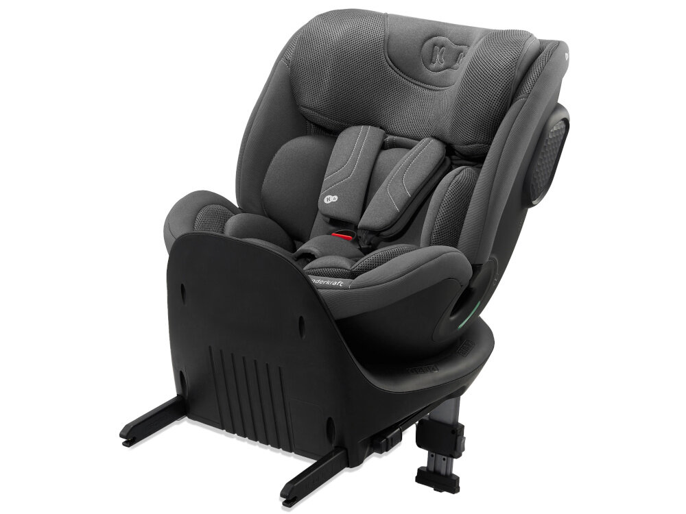 Fotelik samochodowy KINDERKRAFT Xrider 2 I-size 40-150 cm (0-21 kg) Szary fotelik na białym tle widoczny od przodu pod skosem pianka EPP wytrzymała i elastyczna skorupa pochłania energię zderzeń i otacza dziecko ochronną barierą materiał trwały odporny na uszkodzenia mechaniczne hipoalergiczny komfort i bezpieczeństwo waga fotelika 12 kg