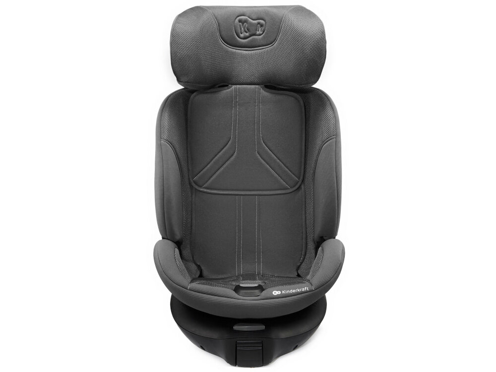 Fotelik samochodowy KINDERKRAFT Xrider 2 I-size 40-150 cm (0-21 kg) Szary fotelik na białym tle widoczny od przodu system EASY GROW 11-stopniowa regulacja zagłówka w zakresie od 56 do 80 cm można dopasować wysokość do wzrostu malucha rozbudowany zakres regulacji wspiera ochronę głowy i szyi