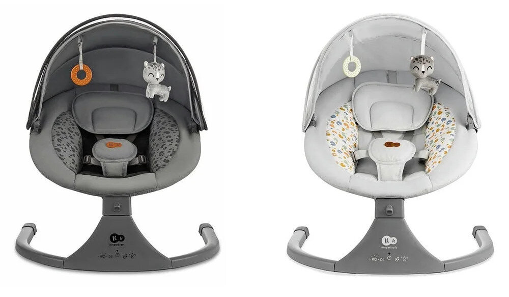 Bujaczek KINDERKRAFT Lumi 2 Jasnoszary Intuicyjne sterowanie Panel sterowania 5 prędkości bujania 12 melodi w tym dźwięków natury regulację głośności ustawienie timera na 8, 15 lub 30 minut Pilot