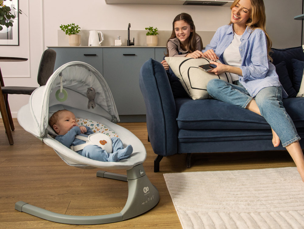 Bujaczek KINDERKRAFT Lumi 2 Ciemnoszary Kojący ruch na boki Boczne kołysanie  rozładować napięcie, sprzyja relaksowi i spokojnemu odpoczynkowi