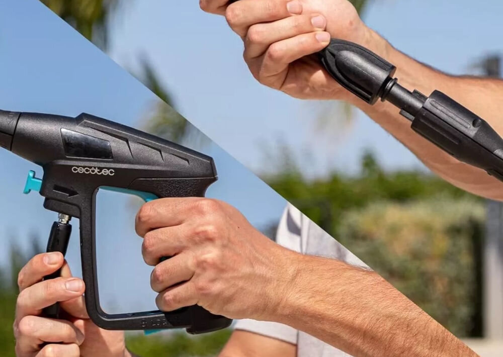 Myjka ciśnieniowa CECOTEC Hydroboost 1400 Essential system iClick błyskawiczne połaczenie odłaczenie węża lub lancy szybkie przygotowanie urzadzenia do pracy zwiększona wygoda użytkowania przejście od jednego zadania do drugiego intensywne czyszczenie różnych powierzchni