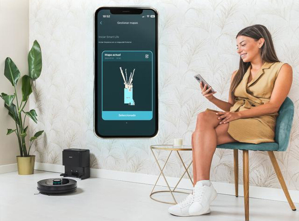 Robot sprzątający CECOTEC Conga 7490 Ultimate Home Genesis zdjęcie lifestyle Sterowanie przez aplikację Za pomocą aplikacji mobilnej Kompatybilność z wirtualnymi asystentami 