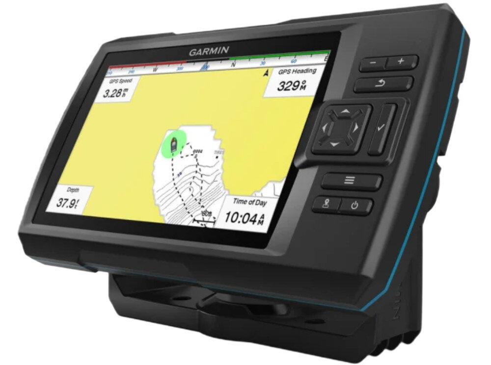 Echosonda wędkarska GARMIN Striker Vivid 9SV z GPS i przetwornikiem GT52HW-TM echosonda na białym tle Wbudowany, czuły moduł GPS odpowiednio organizować kolejne wyprawy