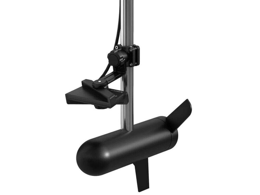 Echosonda wędkarska GARMIN LiveScope Plus z modułem GLS 10 i przetwornikiem LVS34 urządzenie na białym tle widoczne pod skosem obsługa napięcia od 10 do 32 V typowe zużycie wynosi do 21 W maksymalne 58 W wbudowane zabezpieczenia przed przeciążeniem uchwyty do montażu akcesoria przewody sieciowe i adaptacyjne