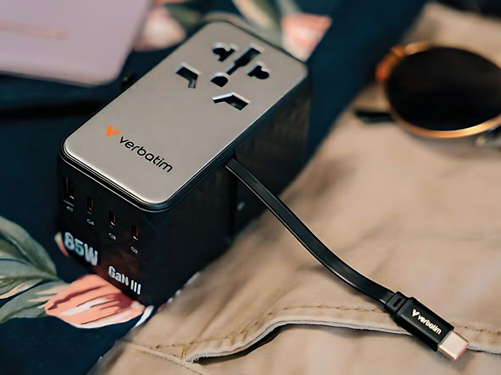 Adapter podróżny Verbatim EU/UK/US GaN CNT-02 Czarny adapter ładowanie