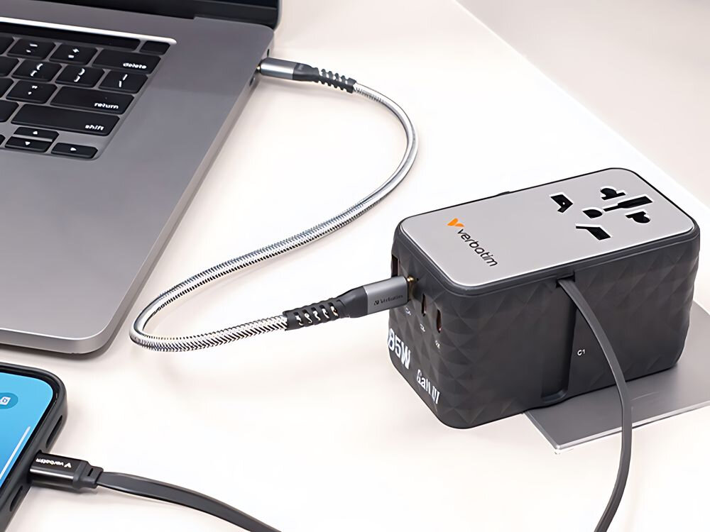 Adapter podróżny Verbatim EU/UK/US GaN CNT-02 Czarny kraje podróż urządzenia smartfon laptop tablet wszechstronny
