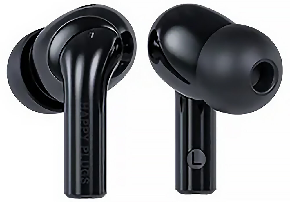 Słuchawki dokanałowe HAPPY PLUGS Joy Pro - Dotyk, który steruje, słuchawki na białym tle