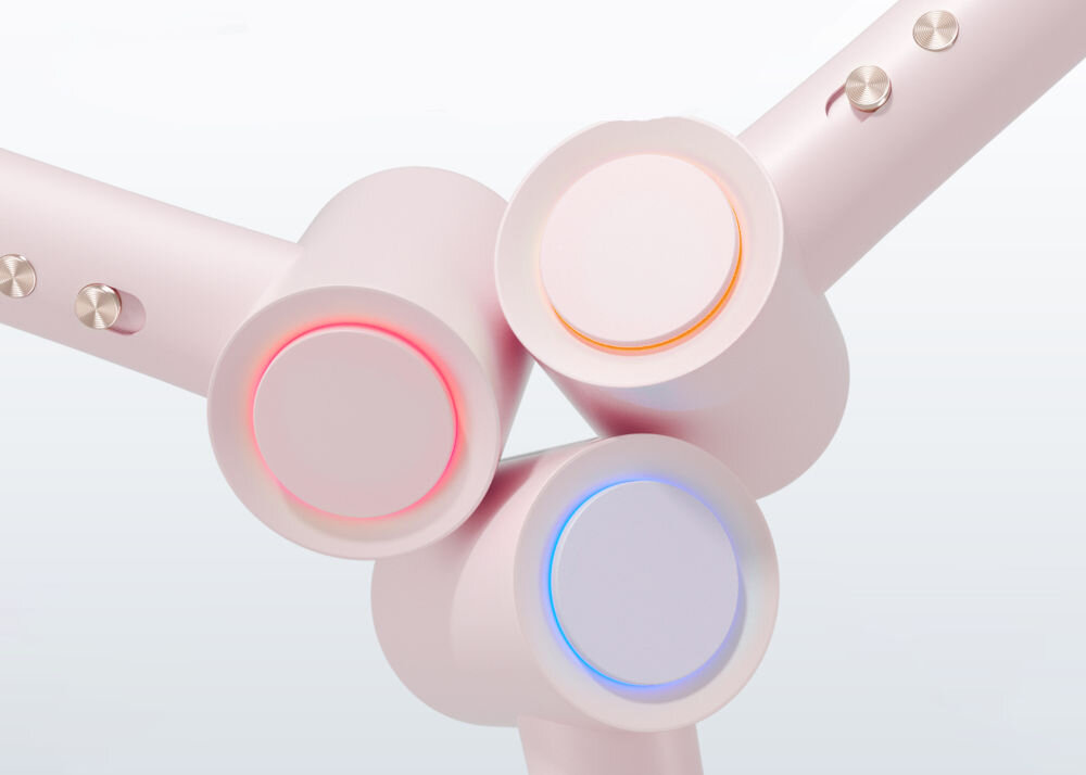 Suszarka BODYLAND BL08P02 jasne tło trzy suszarki podświetlenie niebieskie czerwone pomarańczowe o mocy 1500 W funkcja jonizacji gładkie lśniące włosy silnik o dużej wydajności Trzy poziomy temperatury dwie prędkości nawiewu dopasowanie ustawień Wbudowany wskaźnik LED skuteczność wygoda użytkowania