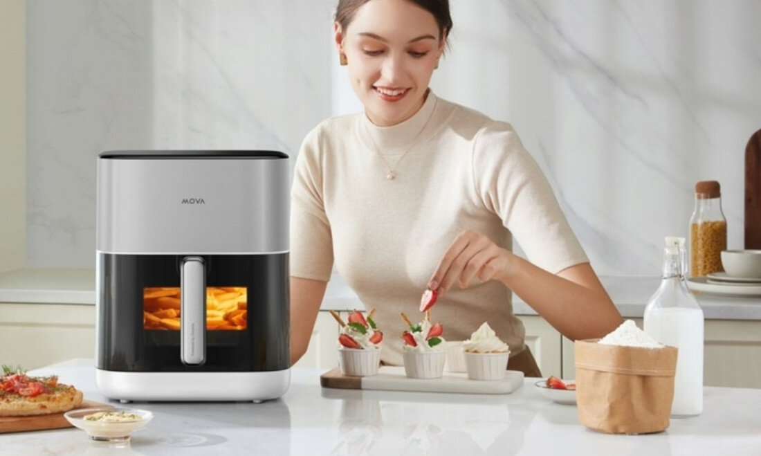 Air Fryer Frytkownica beztłuszczowa DREAME Mova AeroChef FD10 Pro Biały  sterowanie  kontrola Funkcja automatycznego wstrzymywania gotowania  proces wbudowane okienko podglądu wewnętrzne oświetlenie  kontrola monitorowanie gotowanie