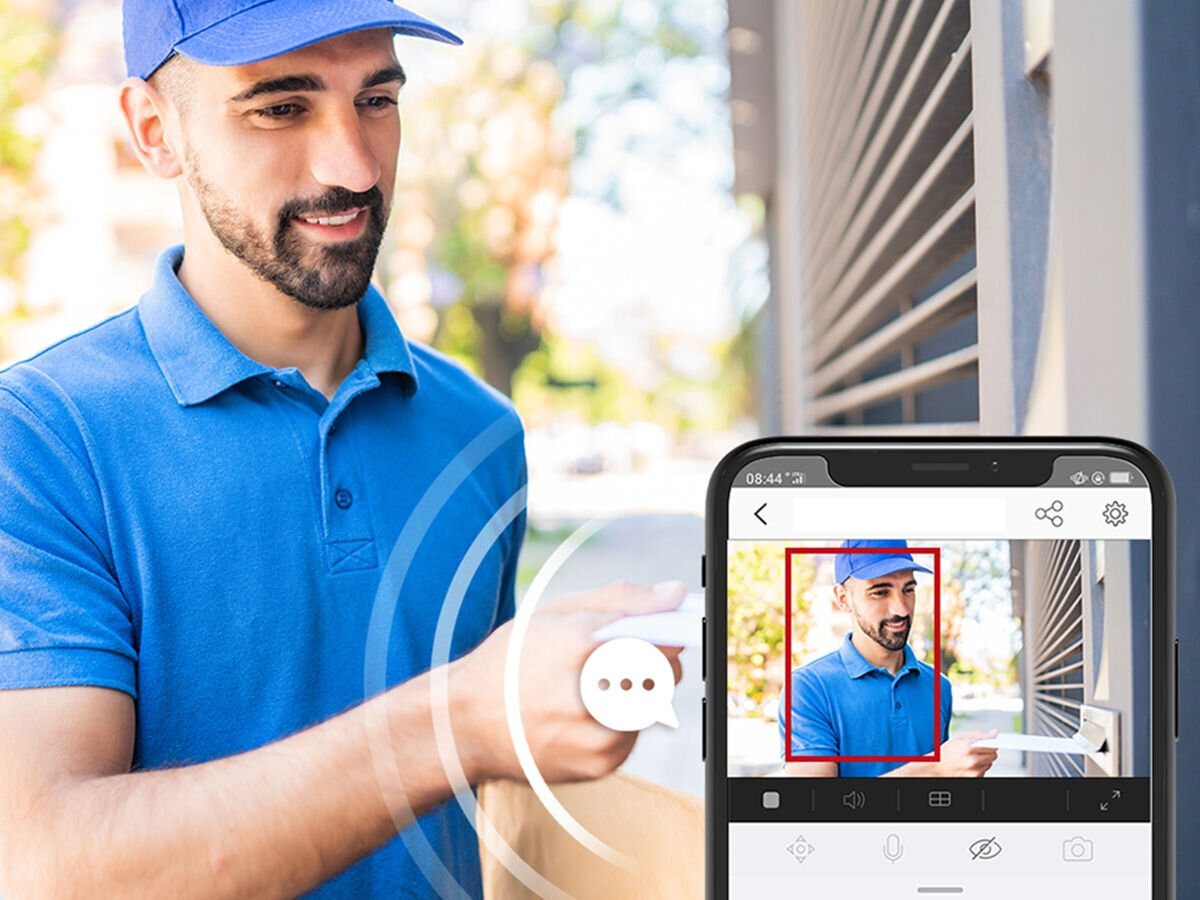 Wideo-wizjer EZVIZ DP2C Złoty, Odbieranie rozmów zdalnie, wideopołączenie w aplikacji, powiadomienie o gościu, funkcja dzwonka, Odbieranie i rozmowa z kurierem przez aplikację mobilną EZVIZ