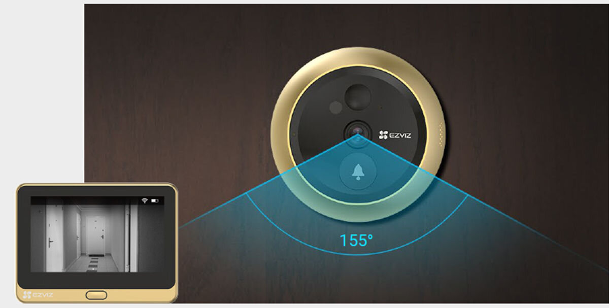 Wideo-wizjer EZVIZ DP2C Złoty, Szeroki kąt widzenia, tryb nocny 5 metrów, automatyczna zmiana trybu, wyraźny obraz, Detekcja osoby przez dzwonek, kurier przed domem i podgląd na ekranie