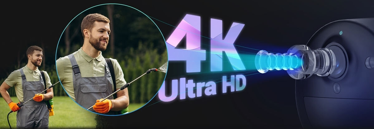 Kamera EZVIZ BC1C 4K Zewnętrzna, Wi-Fi, nagranie, skuteczność, zabezpieczaniu, niezależnie, Wizualizacja 4K Ultra HD z oku kamery, powiększenie postaci mężczyzny z myjką