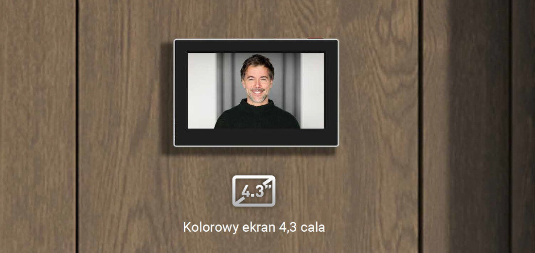 Wideo-wizjer EZVIZ CS-HP2-R100-6E2WB-GD, montaż, otwór, taśma, samodzielny, na szaro ciemnym tle pokazany montaż kamerki w drzwiach i podanie jej wymiarów