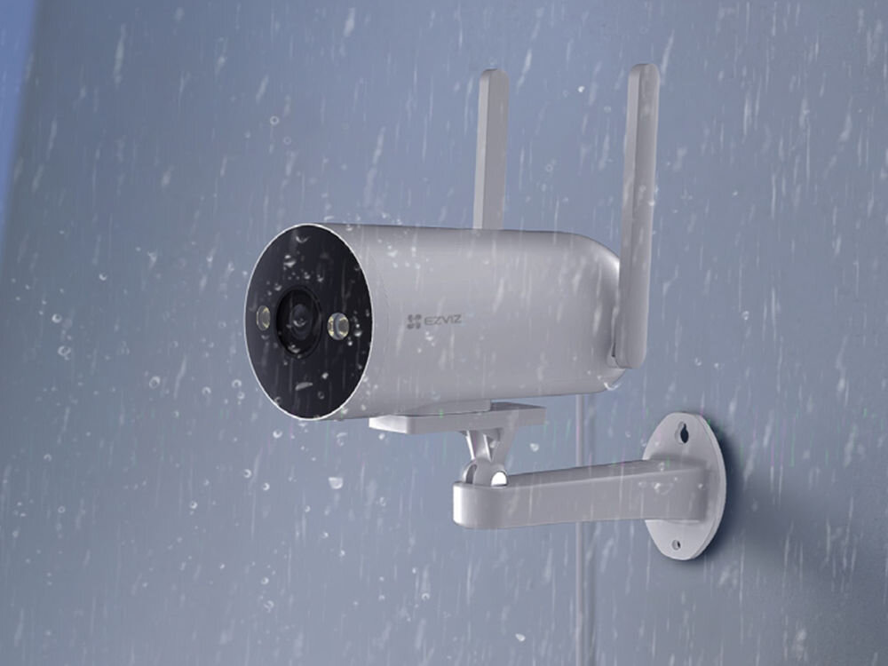 Kamera EZVIZ H5 4G 2K - Ochrona przy trudnej pogodzie, kamera przymocowana do elewacji budynku, deszcz