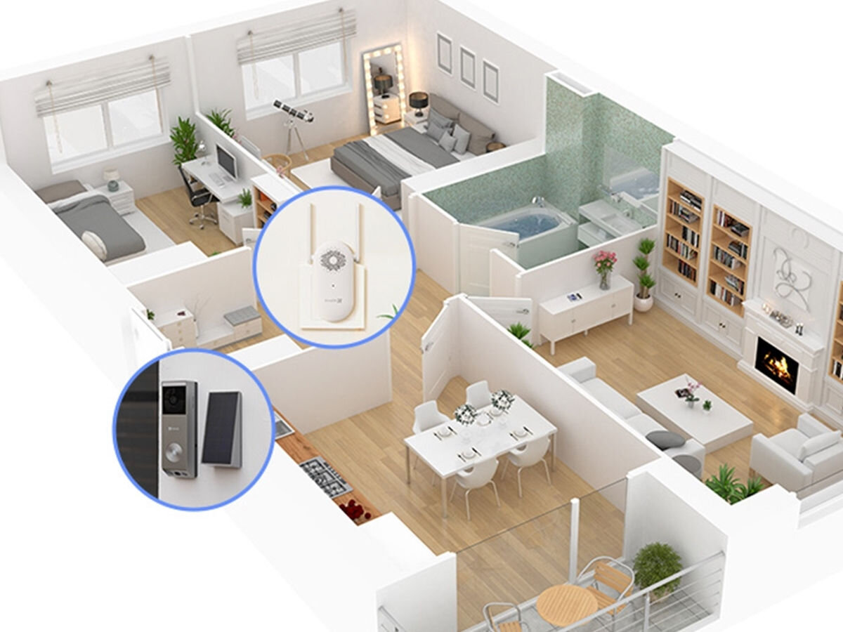 Wideodomofon EZVIZE P3X Bezprzewodowy Wi-Fi, CH1, wzmacniacz Wi-Fi, połączenie, duży dom, Wizualizacja domu, lokalizacja dzwonka i wzmacniacza CH1 w pomieszczeniach