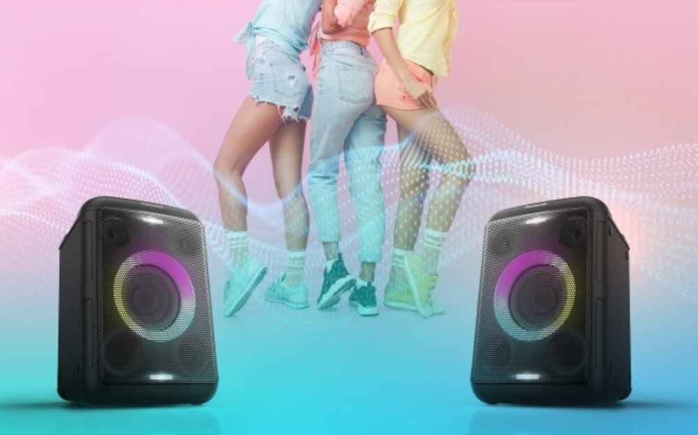 Power Audio PANASONIC SC-BMAX5EE-K połączenie łańcuchowe dwa głośniki stereo trzy głośniki, dwa głośniki skierowane ku sobie