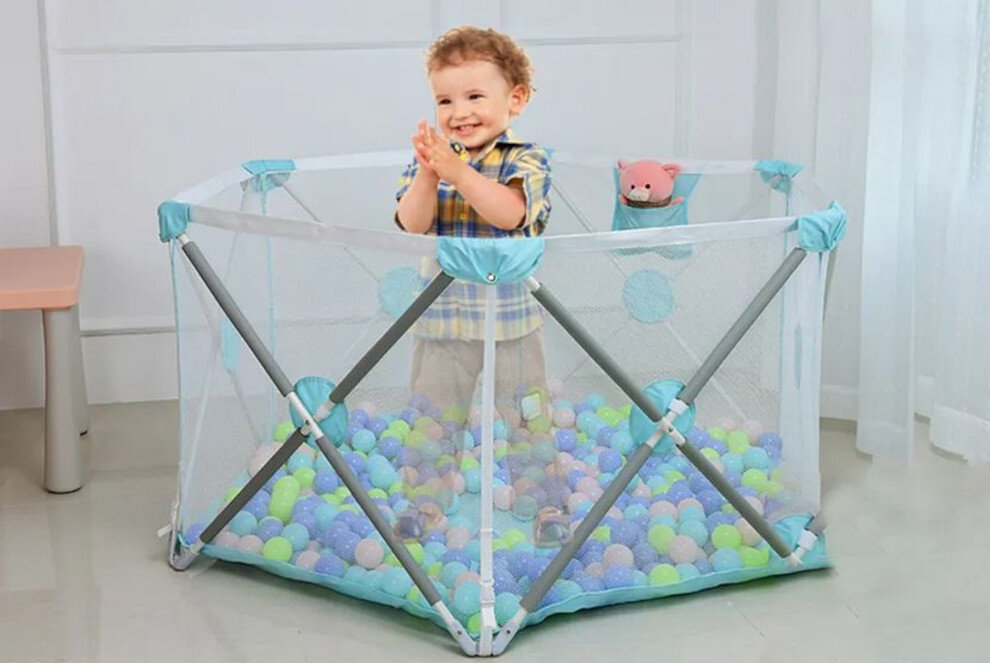 Kojec EXTRALINK Kids K-461 Niebieski design tło wizualizacja prezentacja Bezpieczna przestrzeń zabawy