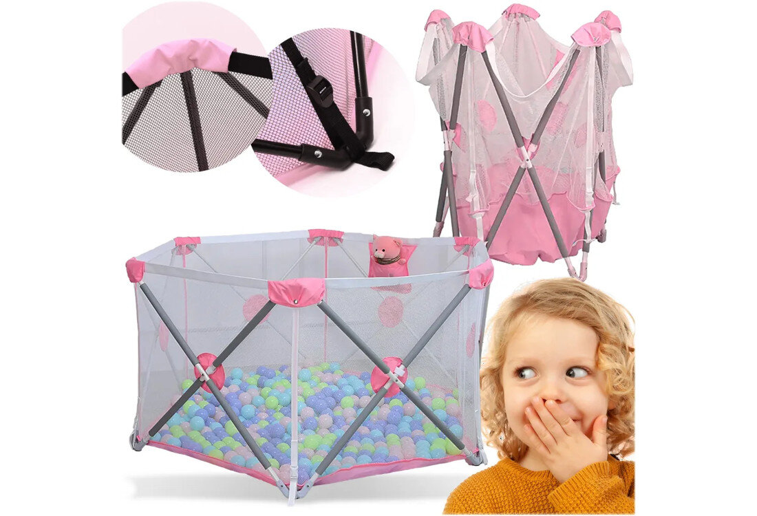 Kojec EXTRALINK Kids K-462 Różowy design tło wizualizacja prezentacja Bezpieczna przestrzeń zabawy