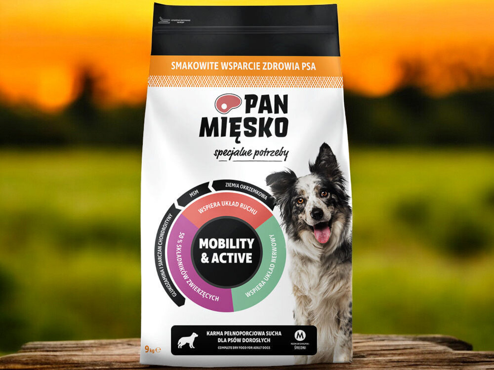 Karma dla psa PAN MIĘSKO Specjalne potrzeby Mobility & Active Chrupki M 9 kg dawkowanie analiza sklad