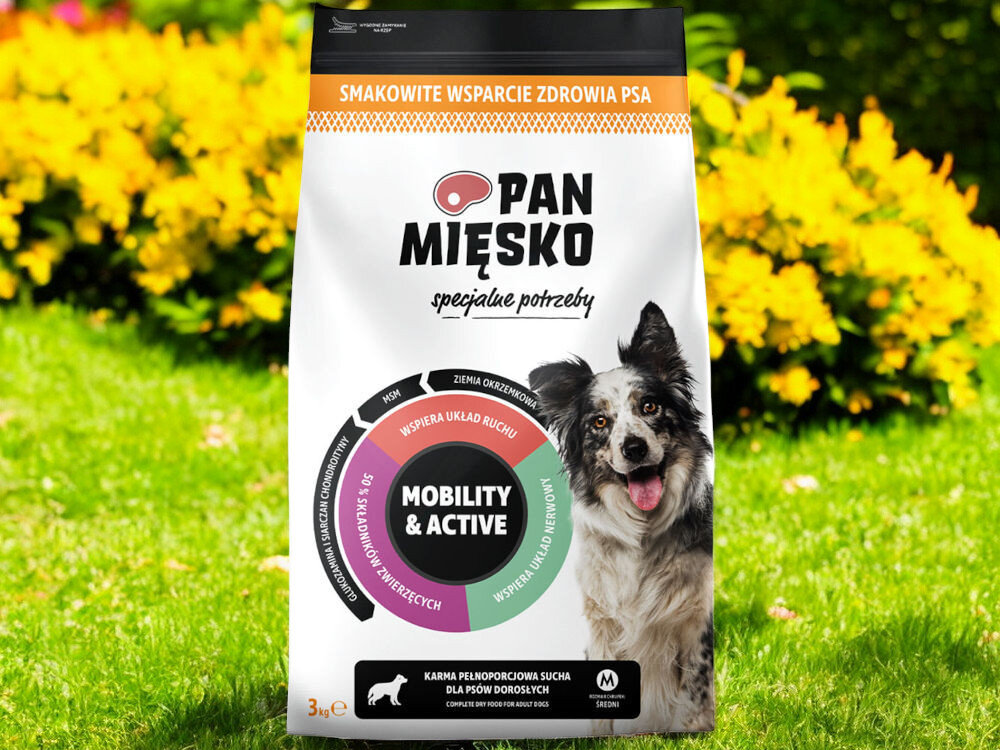 Karma dla psa PAN MIĘSKO Specjalne potrzeby Mobility & Active Chrupki M 3 kg dawkowanie analiza sklad