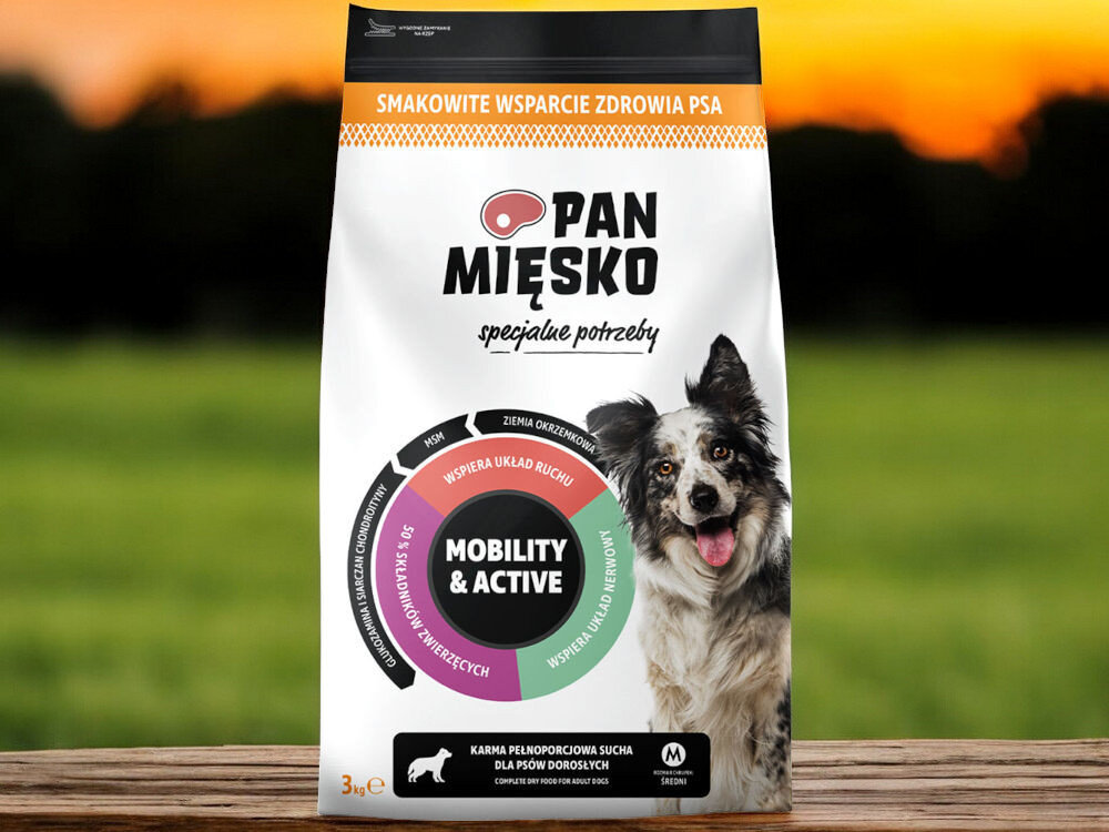 Karma dla psa PAN MIĘSKO Specjalne potrzeby Mobility & Active Chrupki M 3 kg dawkowanie analiza sklad