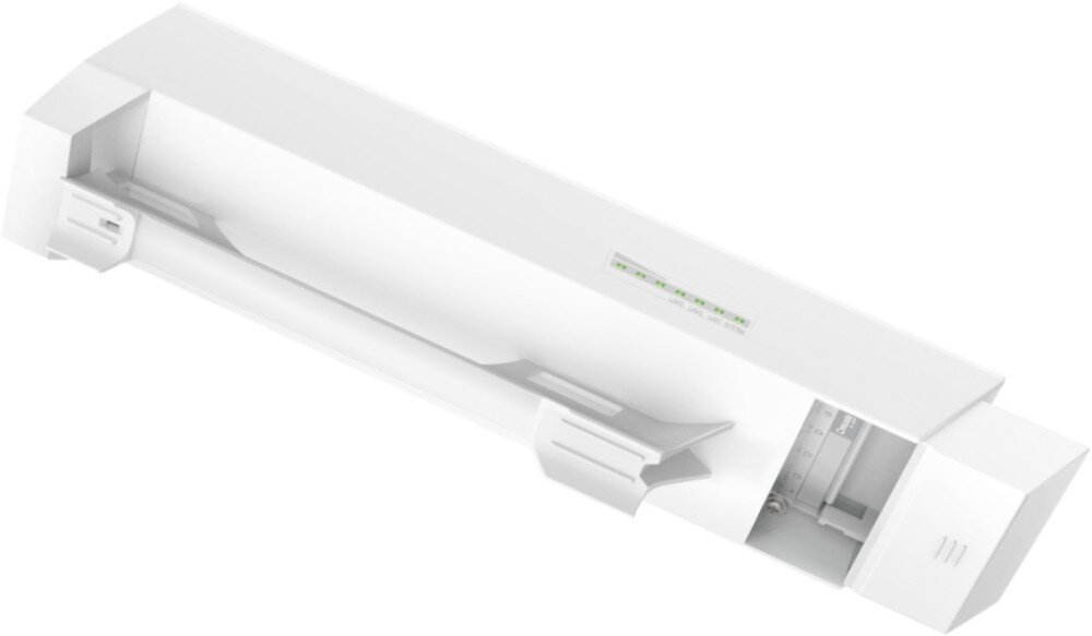 Biały, prostokątny punkt dostępu z widocznymi portami i wskaźnikami LED na górnej powierzchni. Produkt ma nowoczesny design i jest przeznaczony do montażu na ścianie lub suficie.